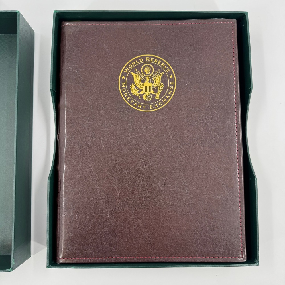 World Reserve Monetary Exchange Money Ledger Binder Burgundy Gold Foil